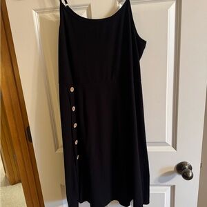 Black Sleeveless Dress with Button Detail